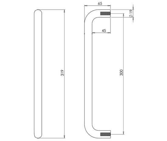 JMB119C Nero D Shape Pull Handle Bolt Through Fixing 300x19mm