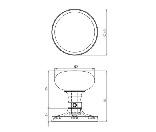 JV35B Jedo Kontrax Mushroom Mortice Door Knobs