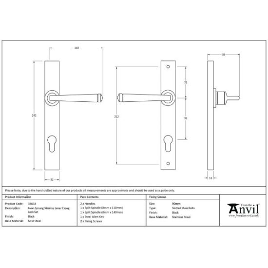 Black Avon Slimline Lever Espag. Lock Set
