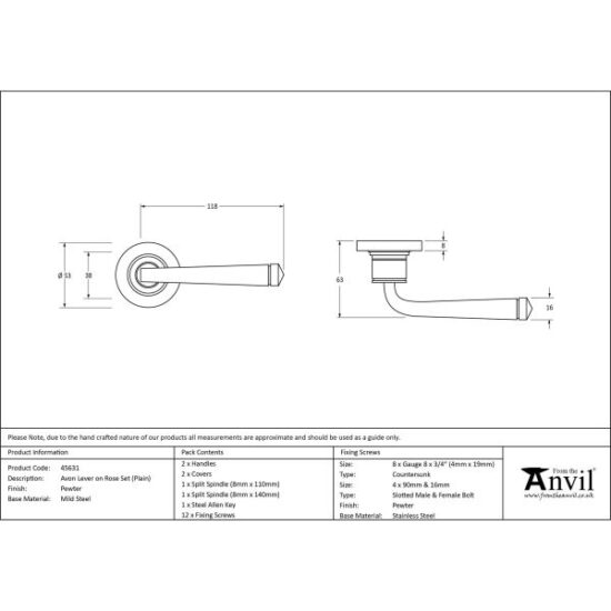 Pewter Avon Round Lever on Rose Set (Plain)