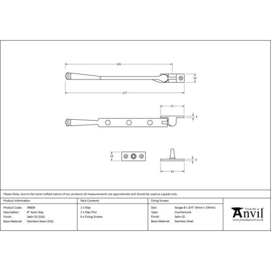 Satin Marine SS (316) 8" Avon Stay