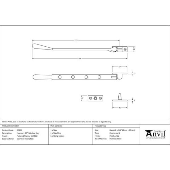 Polished Marine SS (316) 10" Newbury Stay